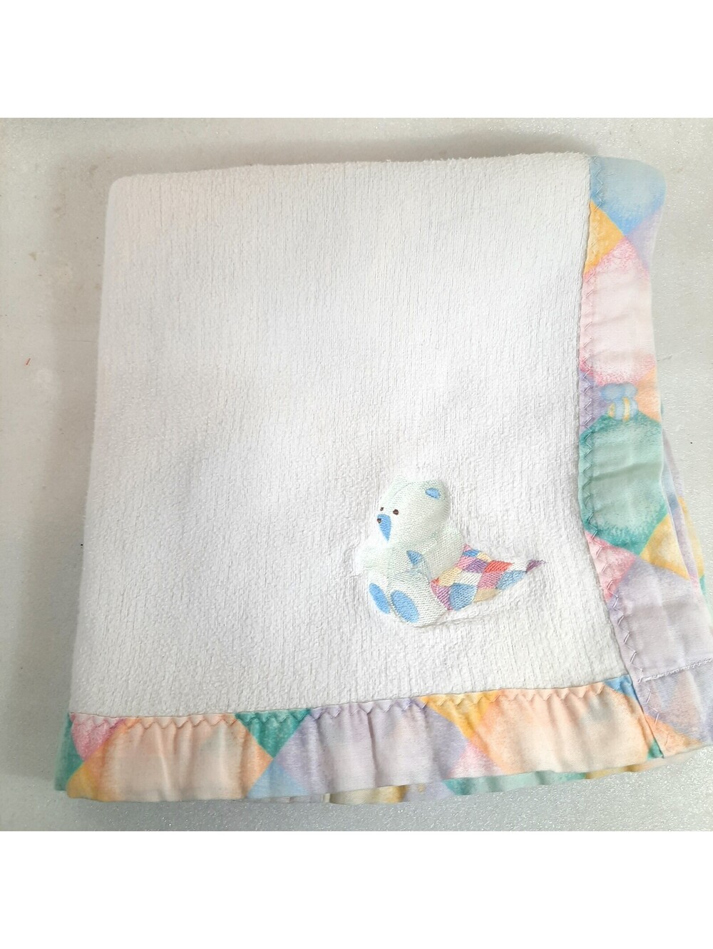 Vintage Carter's Teddy Bear baby Blanket Pastel patchwork Carters Cotton USA